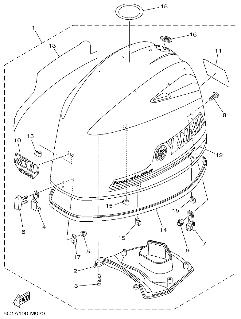 Yamaha F40H, F50H, F60F TOP COWLING parts diagram